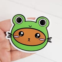Image 2 of Kitty in a Froggy Hat Vinyl Sticker 