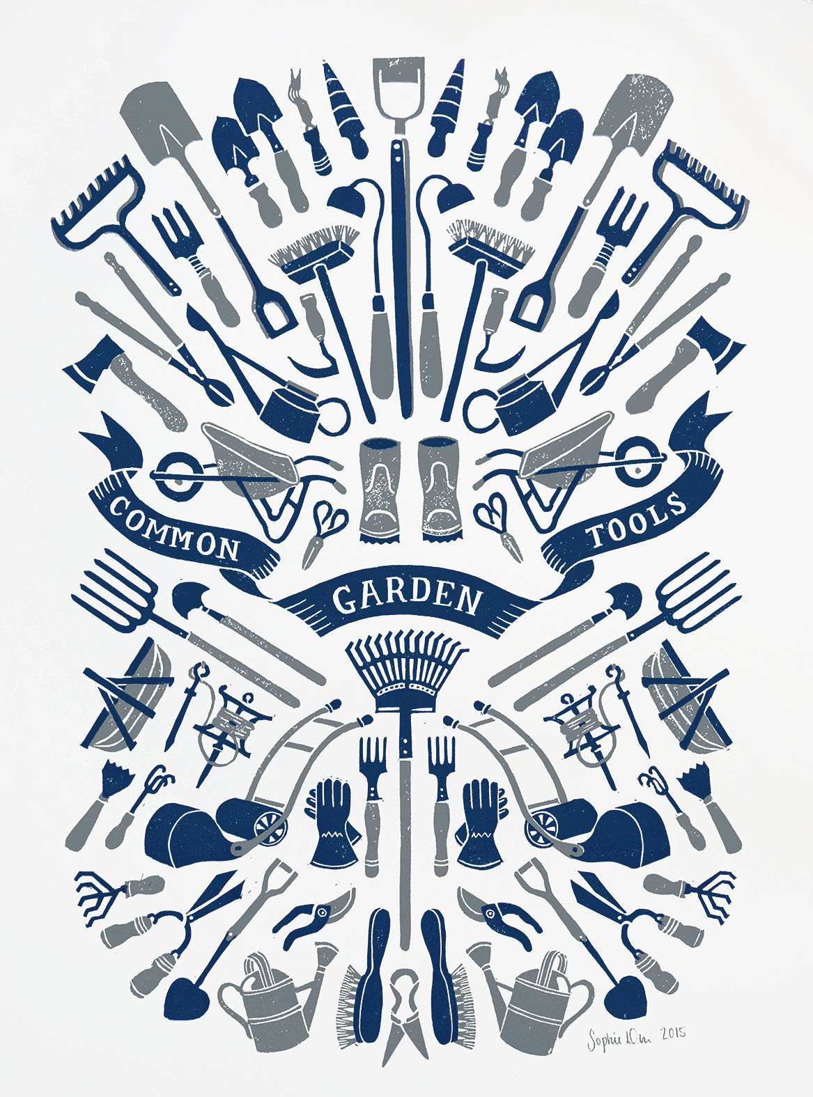 Image of Common Garden Tools - Linocut