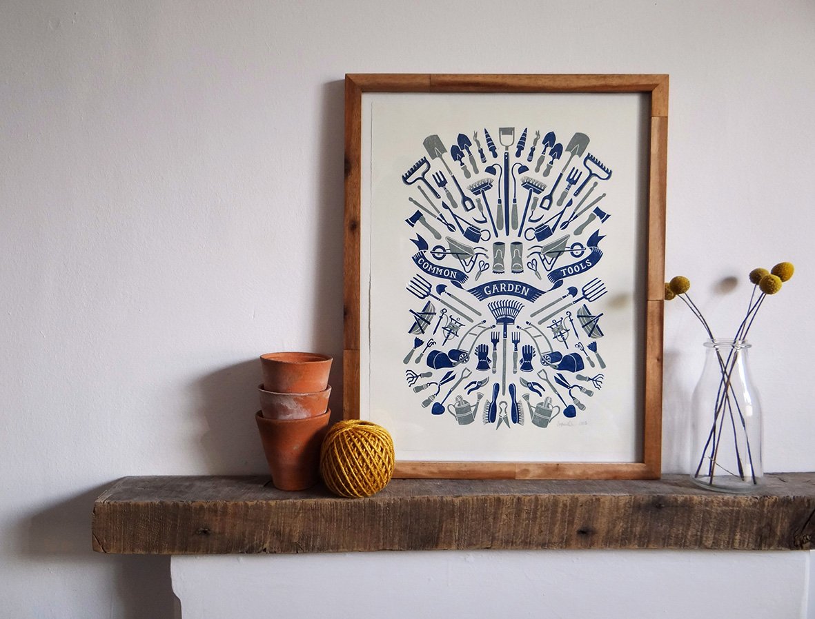 Image of Common Garden Tools - Linocut