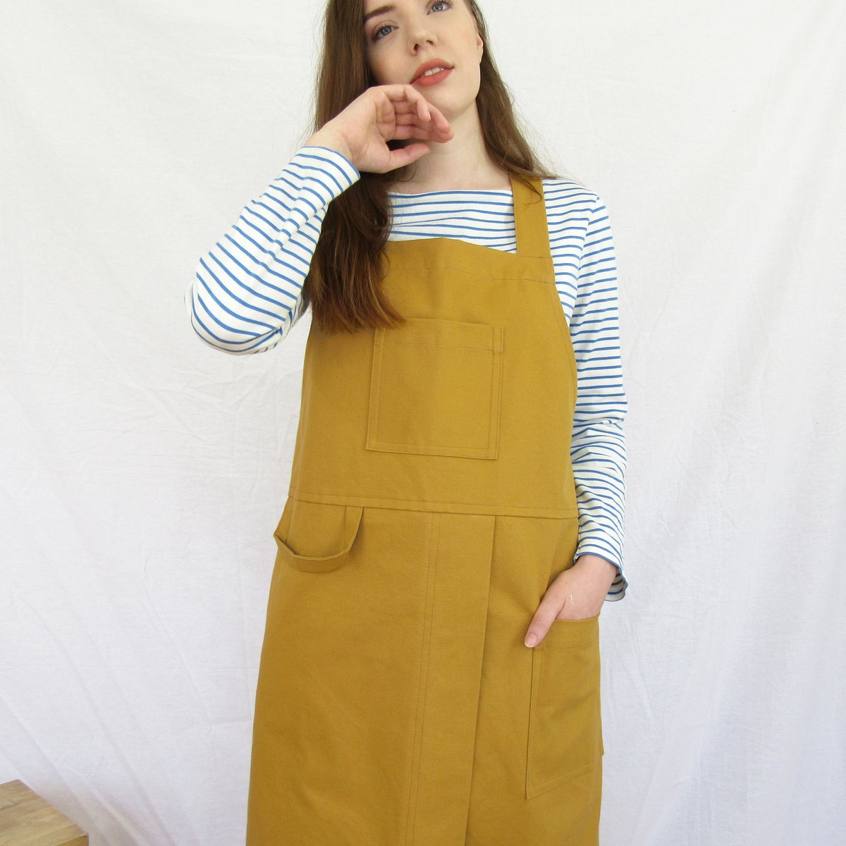 Pottery Apron. Pleated Canvas Pinafore With Split Leg Skirt and