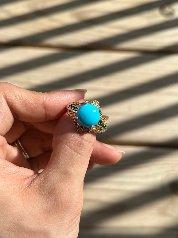 Image of Vintage turquoise and diopside ring 