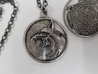 Image 3 of Witcher Pendant Pewter Metal Necklace Geralt of Rivia Wolf Medallion
