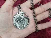 Image 2 of Witcher Pendant Pewter Metal Necklace Geralt of Rivia Wolf Medallion