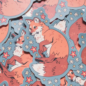 Fox with flowers around them - vinyl sticker