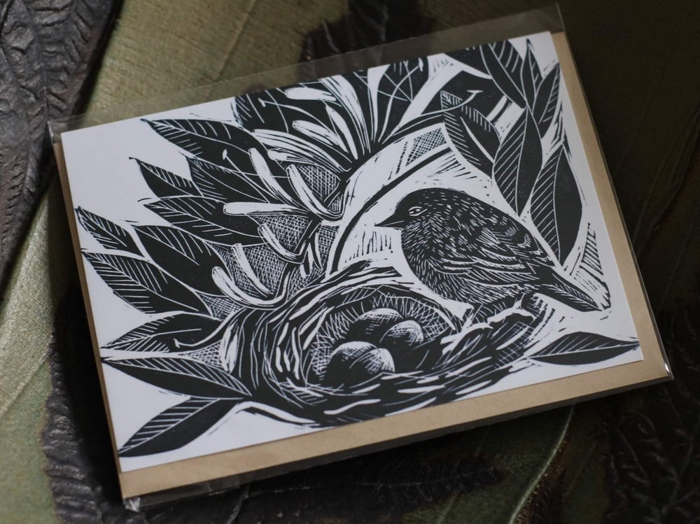 Image of Dunnock in the honeysuckle 6x4 inch card