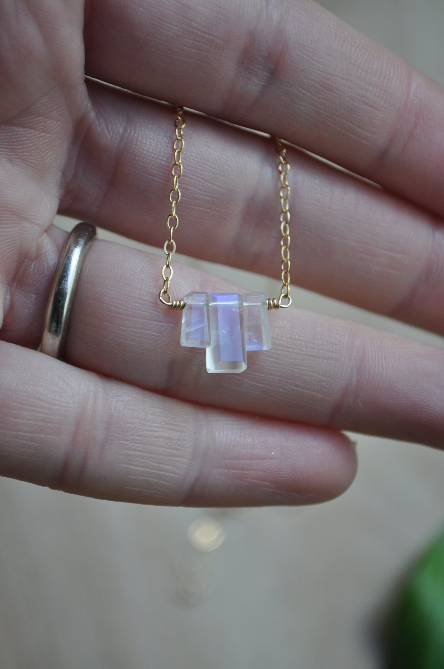 Image of Triple Rainbow Moonstone Necklace 