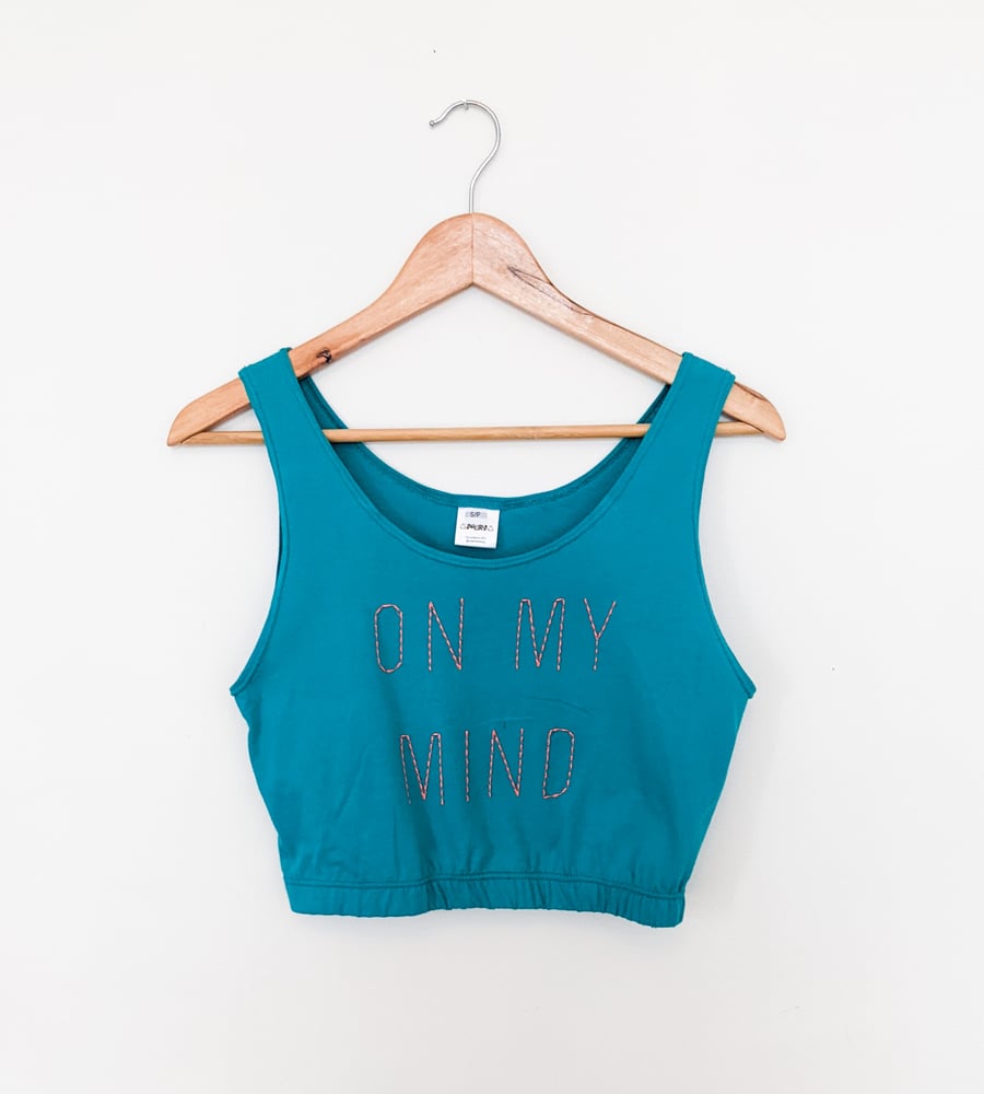 Image of 'ON MY MIND" Small-ish Up-cycled Crop Tank