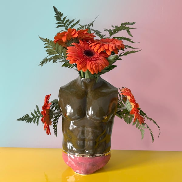 Image of Muscle Beach Torso Vase with 22Kt Gold