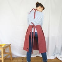 Image 4 of NEW! Potters/Artists Apron, Split Leg, Canvas Pleated Pinafore Tie Apron Dusty Red Terracotta No14:2