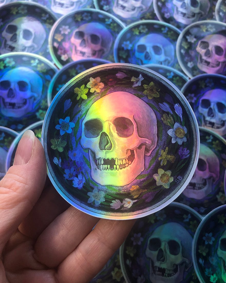 Image of Spring Skull Holographic sticker