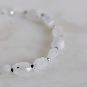 Image of White Moonstone mixed shape faceted cut x silver spheres bracelet