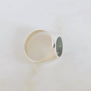 Image of Myanmar Green Jade flat round cut silver signet ring