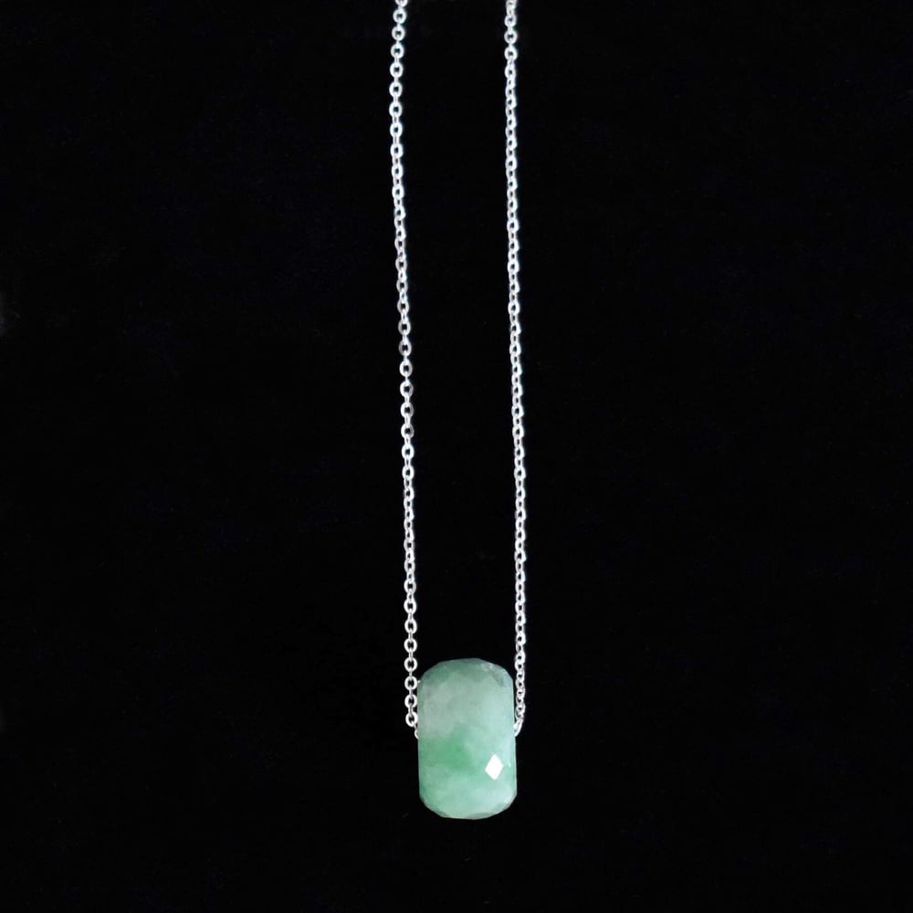 Image of Chrysoprase faceted cut cube x silver chain necklace
