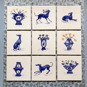 Image of Playing Whippet Cobalt Tile