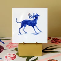 Image 1 of Whippet with Tulip Cobalt Tile