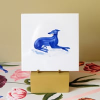 Image 1 of Laying Down Whippet Cobalt Tile