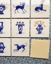 Image 3 of Laying Down Whippet Cobalt Tile