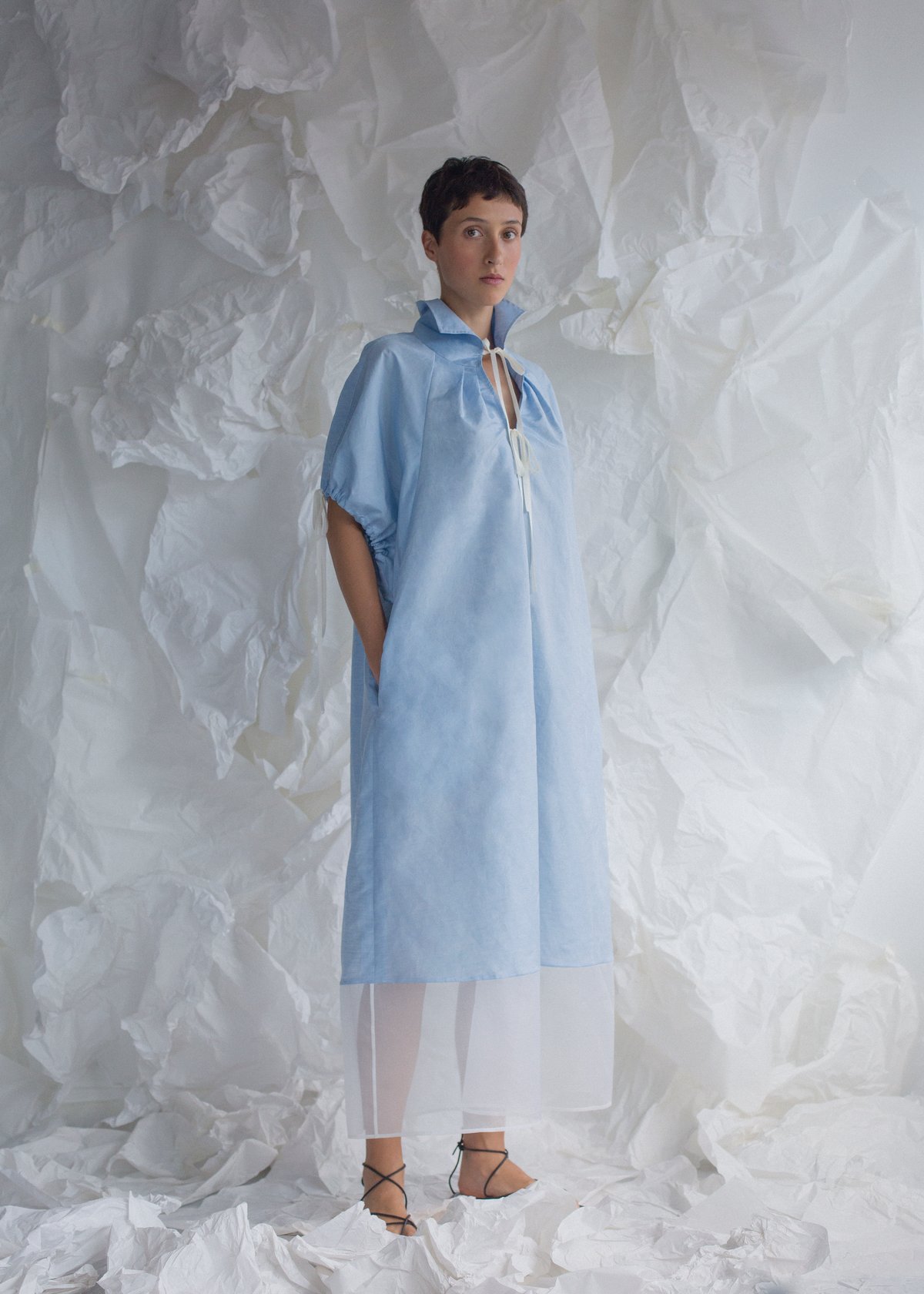 MADE-TO-ORDER - Silk linen A line puff sleeve dress