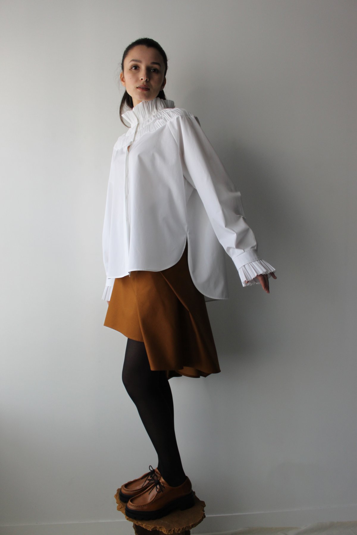MADE-TO-ORDER Ample cotton shirt with 'Col Fraise'