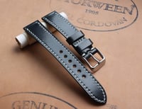 Image 1 of Black Horween Shell Cordovan watch band - full stitching / box stitching