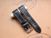 Image 2 of Black Horween Shell Cordovan watch band - full stitching / box stitching