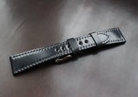 Image 3 of Black Horween Shell Cordovan watch band - full stitching / box stitching