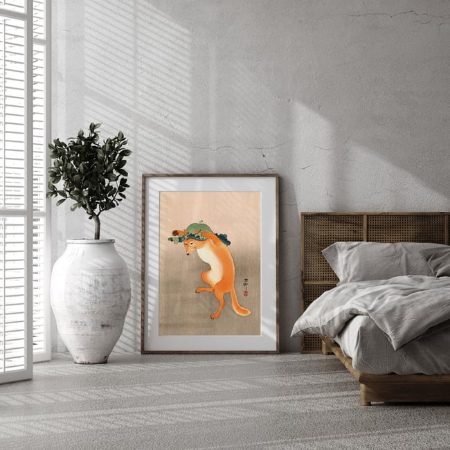 Dancing Fox with Lotus-Leaf Hat | Ohara Koson | Ukiyo-e | Japanese Woodblock | Fine Art Print