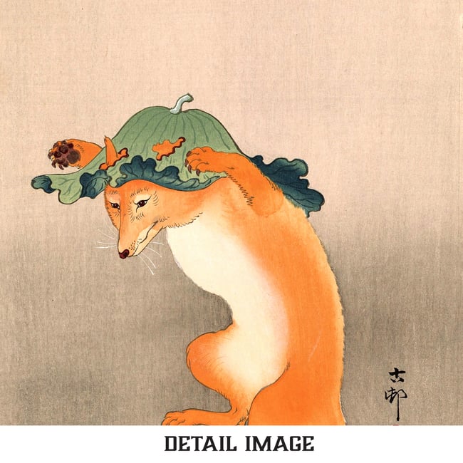 Dancing Fox with Lotus-Leaf Hat | Ohara Koson | Ukiyo-e | Japanese Woodblock | Fine Art Print