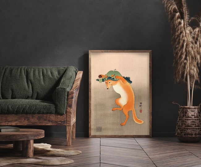 Dancing Fox with Lotus-Leaf Hat | Ohara Koson | Ukiyo-e | Japanese Woodblock | Fine Art Print
