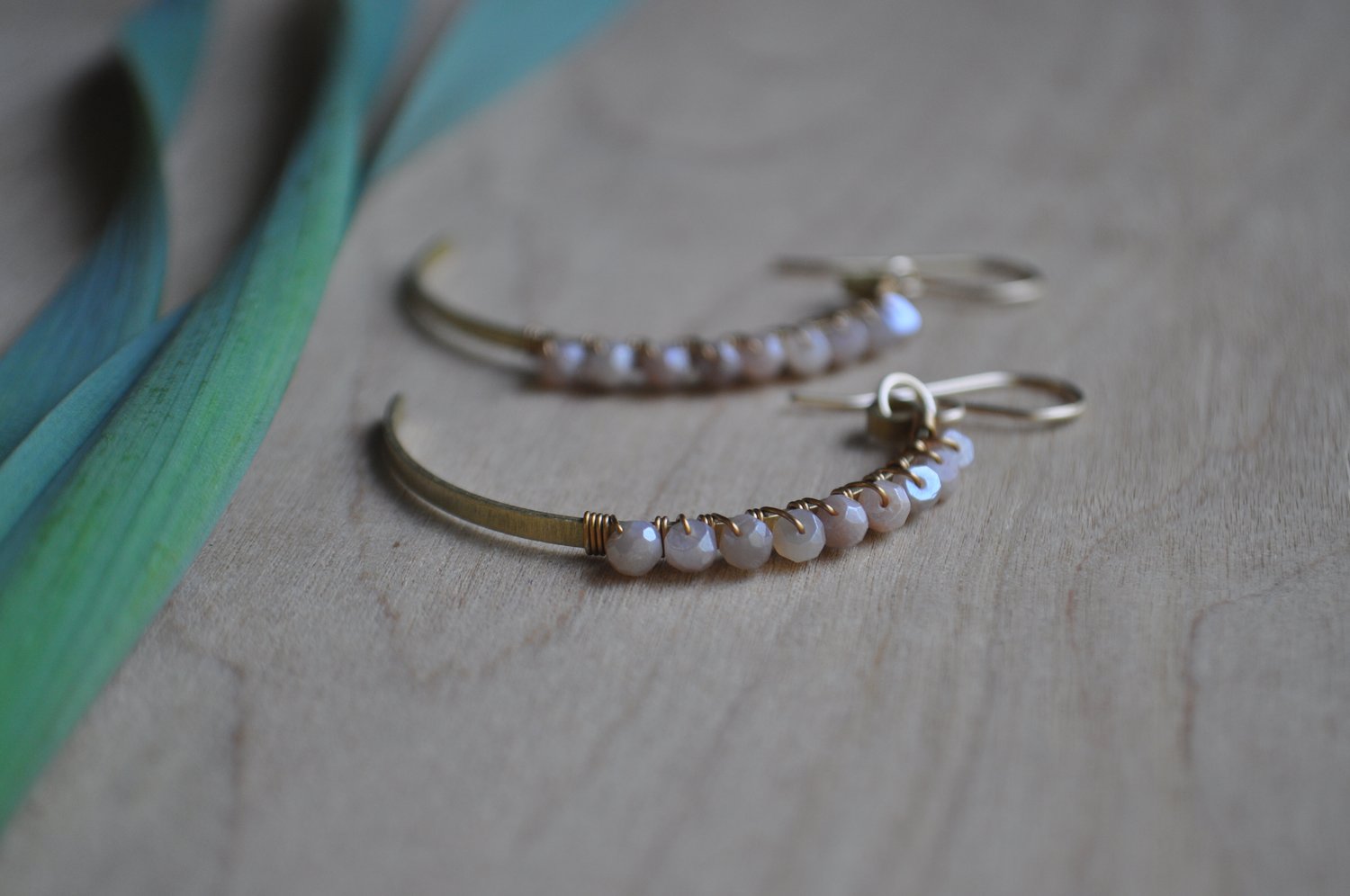 Image of Peach Moonstone Crescent Hoops on Gold Fill Ear Hooks