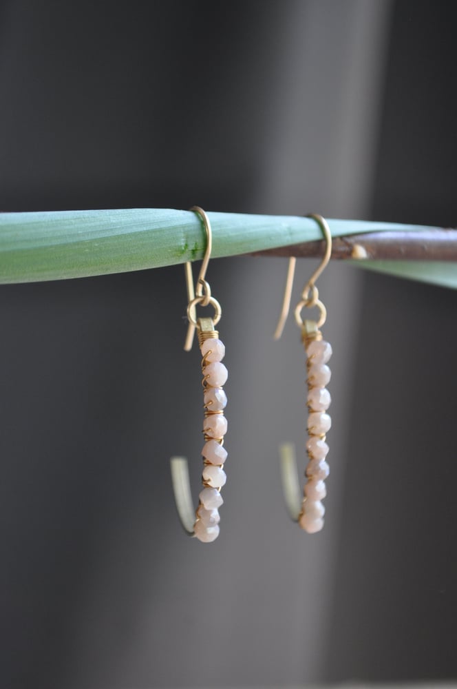 Image of Peach Moonstone Crescent Hoops on Gold Fill Ear Hooks