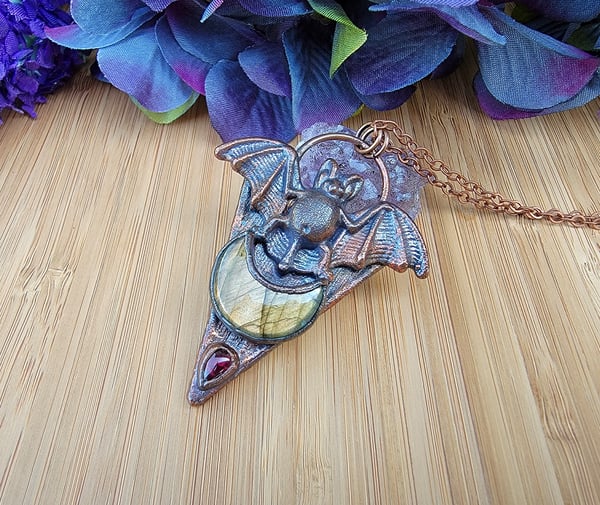 Image of It's Fricking Bats! (Labradorite + Garnet Pendant)