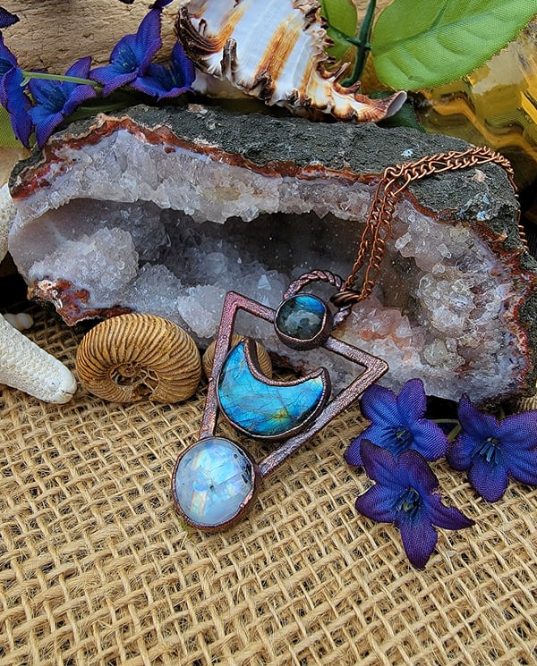 Image of Celestial Labradorite + Rainbow Moonstone Pendant