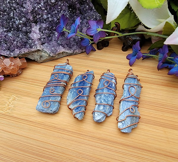 Image of Blue Kyanite Wrapped in Bare Copper