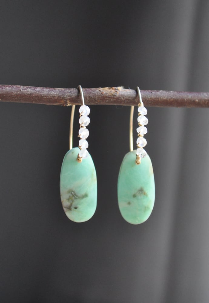 Image of Chrysoprase and Cascading Rainbow Moonstone Dangles