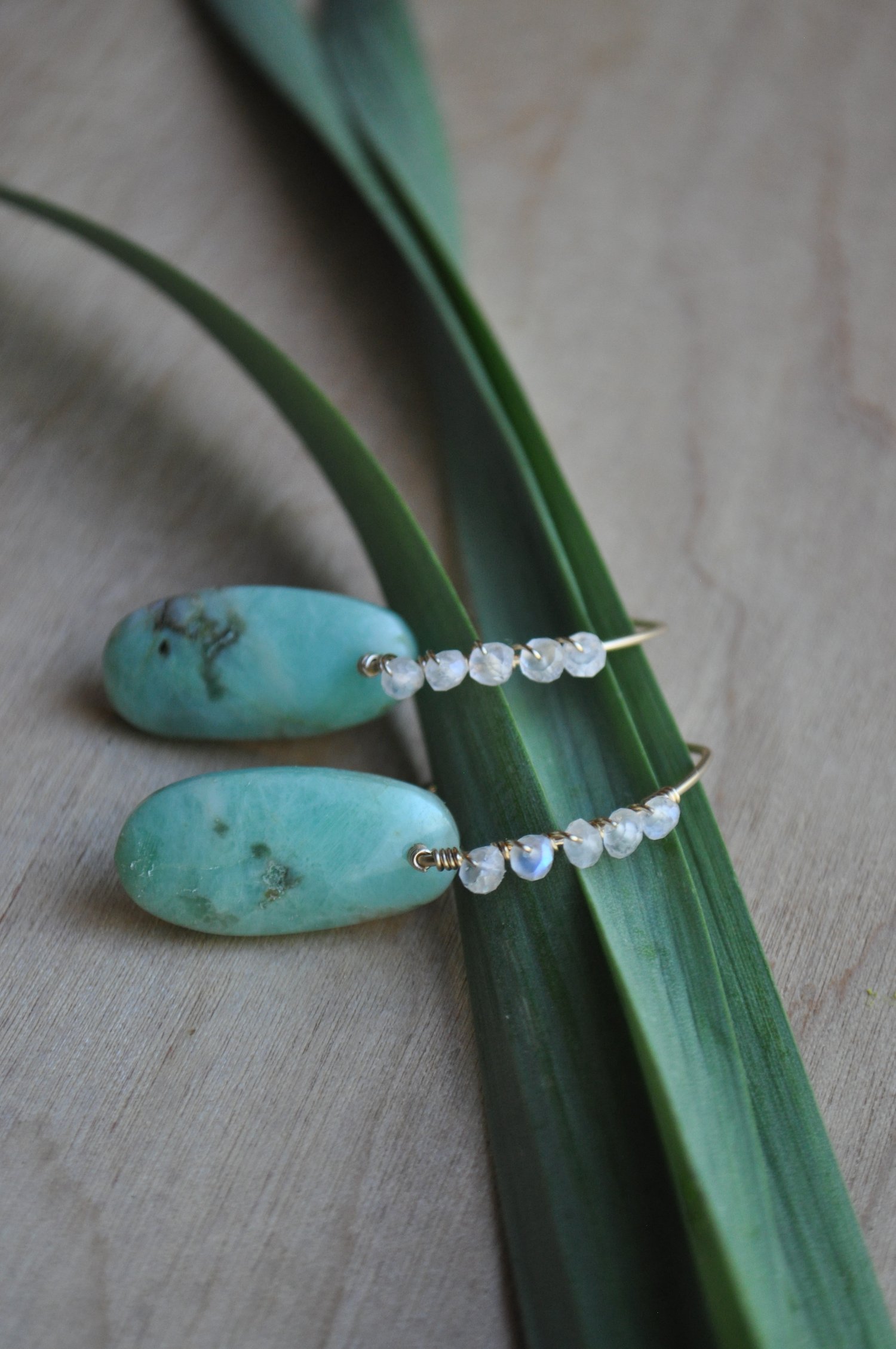 Image of Chrysoprase and Cascading Rainbow Moonstone Dangles