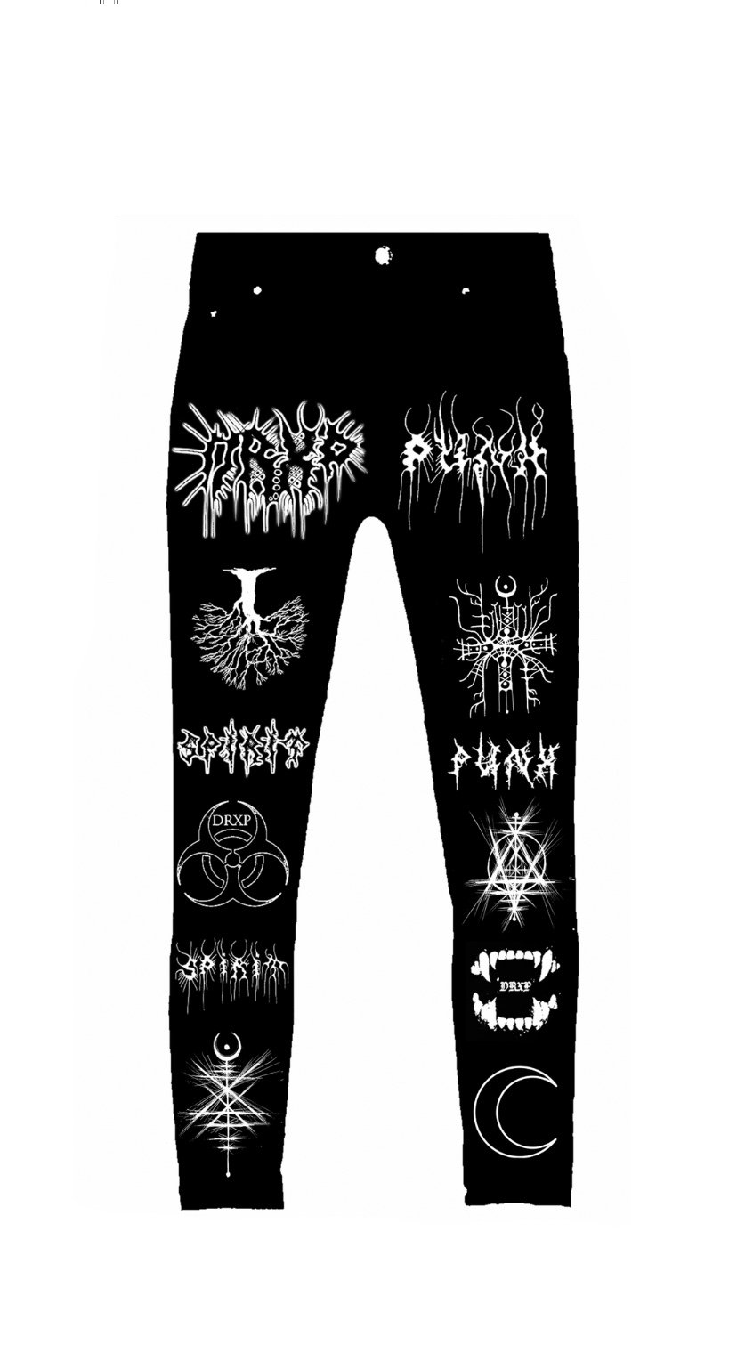 Image of METAL HAND SEWN JEANS BLACK AND WHITE