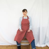 Image 5 of NEW! Potters/Artists Apron, Split Leg, Canvas Pleated Pinafore Tie Apron Dusty Red Terracotta No14:2