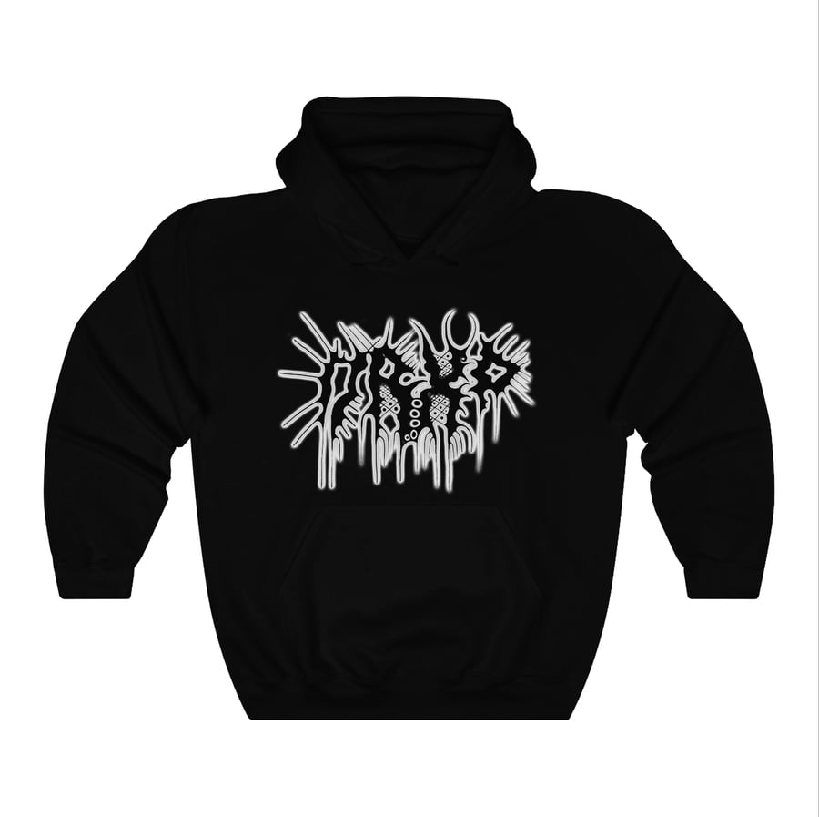 Image of METAL LOGO HOODIE BLACK AND WHITE