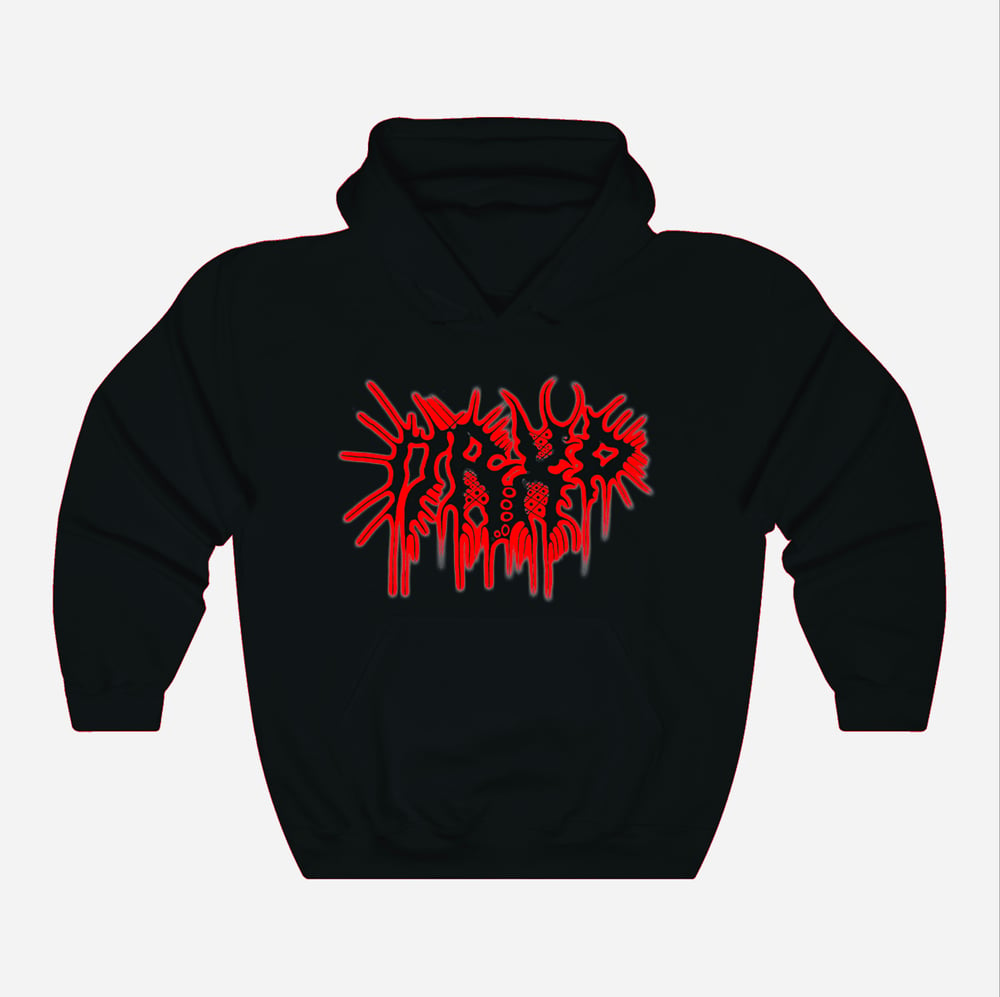 Image of METAL LOGO HOODIE BLACK AND RED