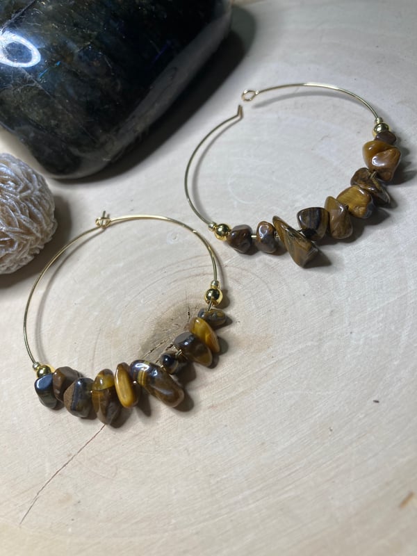 Image of Large Tigers eye Gold filled hoops
