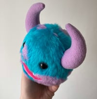 Image 3 of Small blue and lilac horned monster plushie