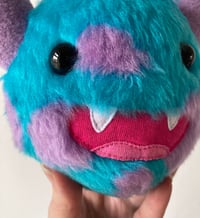 Image 4 of Small blue and lilac horned monster plushie