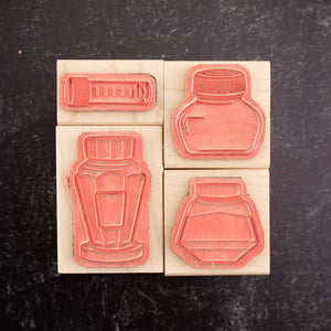 Ink Bottle Mini Rubber Stamps (Set of 4)