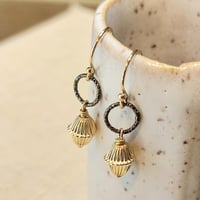 Image 1 of Gold and Oxidized Sterling Lantern Earrings