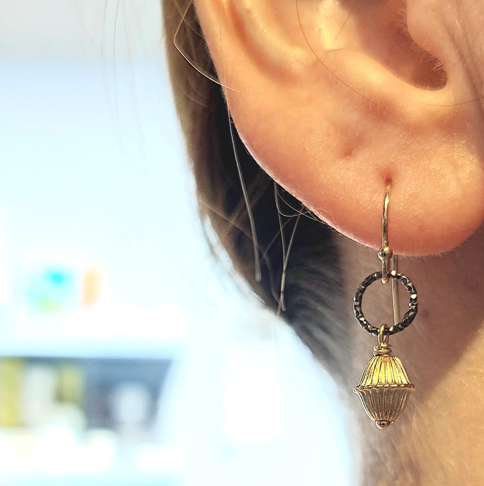 Image of Gold and Oxidized Sterling Lantern Earrings