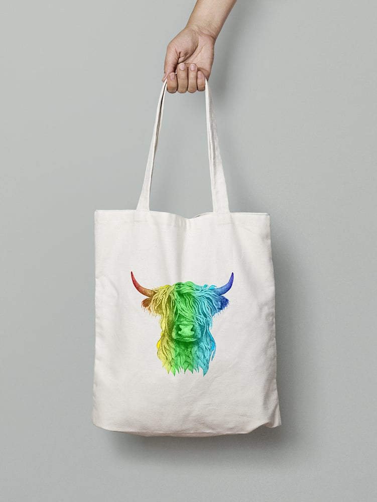 Image of Highland Cow Rainbow Tote Bag