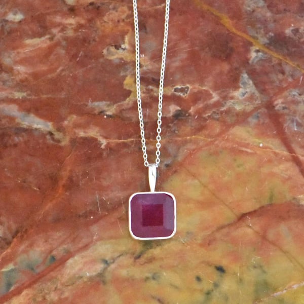 Image of Bo Rai Pink Ruby square cut silver necklace