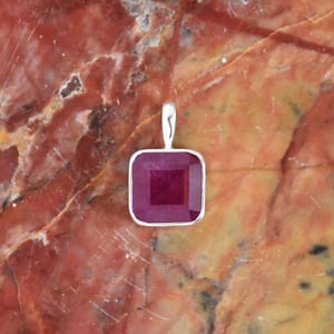 Image of Bo Rai Pink Ruby square cut silver necklace