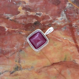 Image of Bo Rai Pink Ruby square cut silver necklace